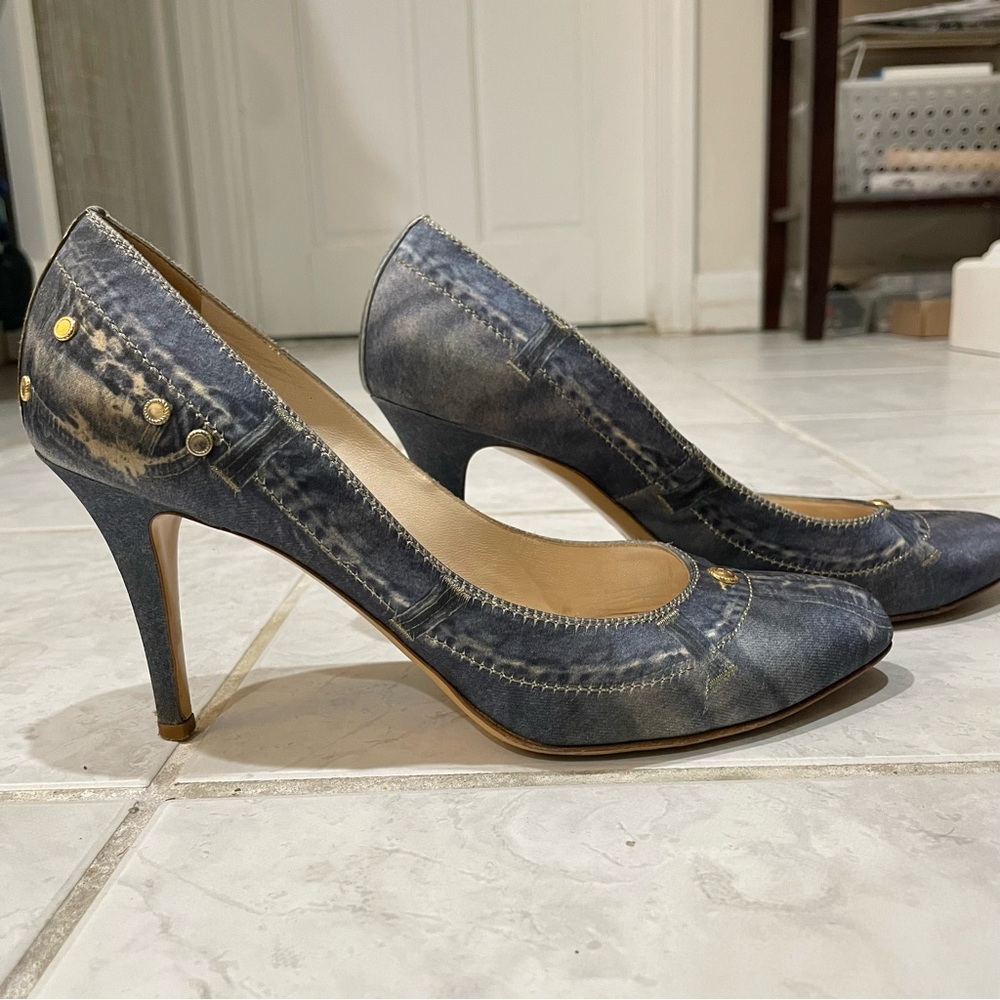 Casadei Denim Print Heels, size 9.5 - Picture 2 of 9